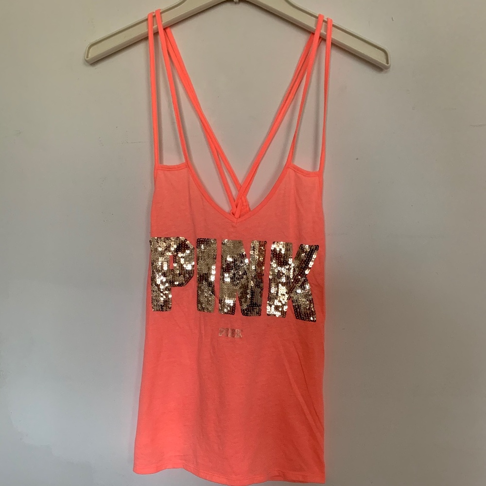 Victoria's Secret PINK Orange Tank with Gold Logo
